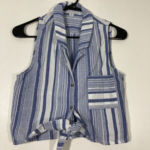 Favlux Fashion Blouse Women's Small White Striped Cropped Sleeveless Button‎ Up
